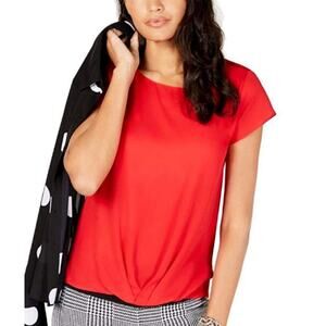 INC Red Twist Front Short Sleeve Top Size XS